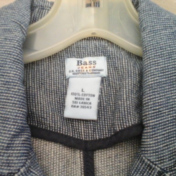 Bass Jeans Junior Blue Railroad Stripe Denim Blazer Jacket.   Size L - Picture 2 of 3